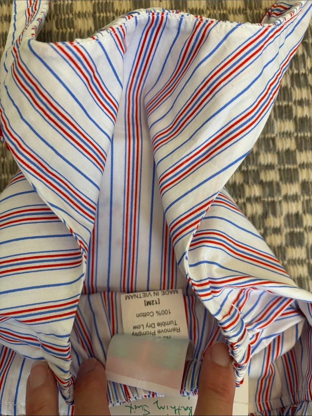 Striped Crab Ruffle Bib Sunsuit in Red & Blue